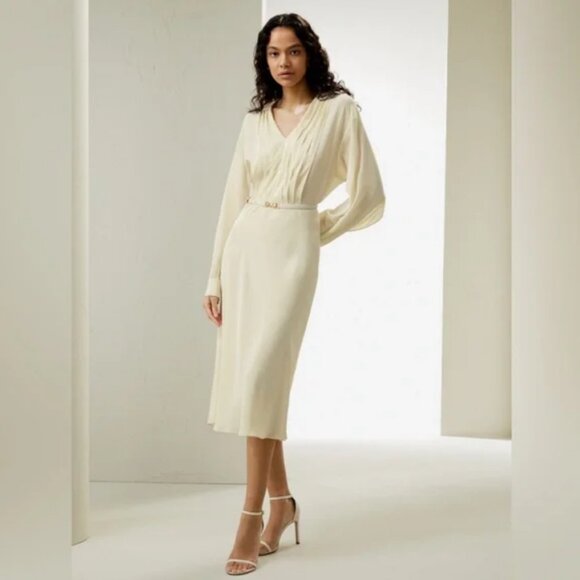 NWT LilySilk minimalist silk midi dress (white/ivory) - Picture 1 of 3